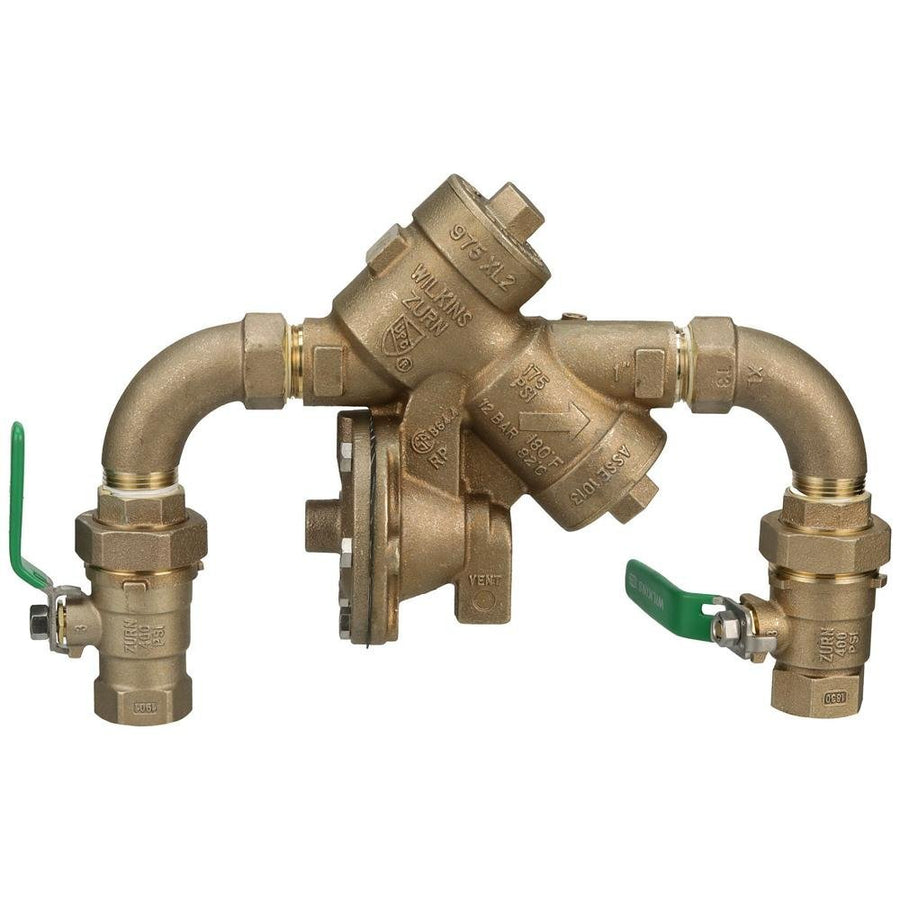 1 - 975XL2SEU1" 975XL2 Reduced Pressure Principle Backflow Preventer with street elbows and union ball valvesZurn