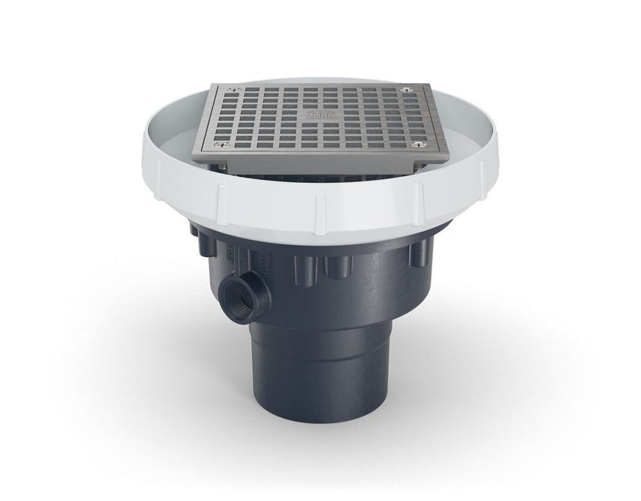 EZ - PV2 - STEZ PVC Slab on Grade Floor Drain, 5" Square Nickel Bronze Strainer, with 2" x 3" Bottom OutletZurn