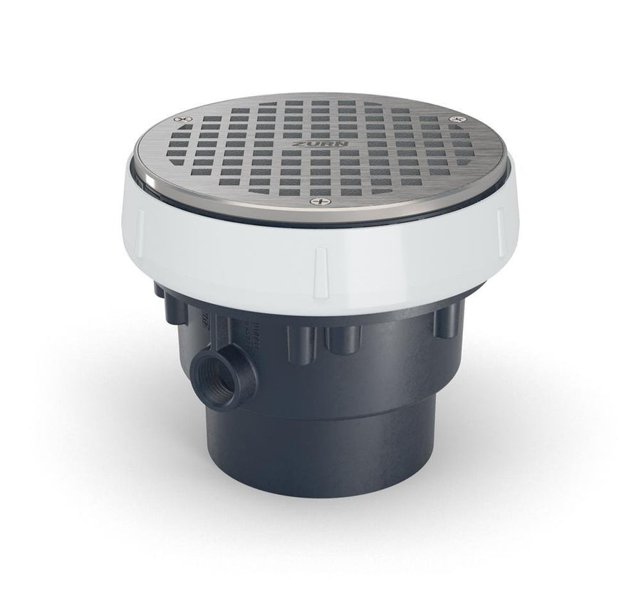 EZ - PV3 - R6EZ PVC Slab on Grade Floor Drain, 6" Round Nickel Bronze Strainer, with 3" x 4" Bottom OutletZurn