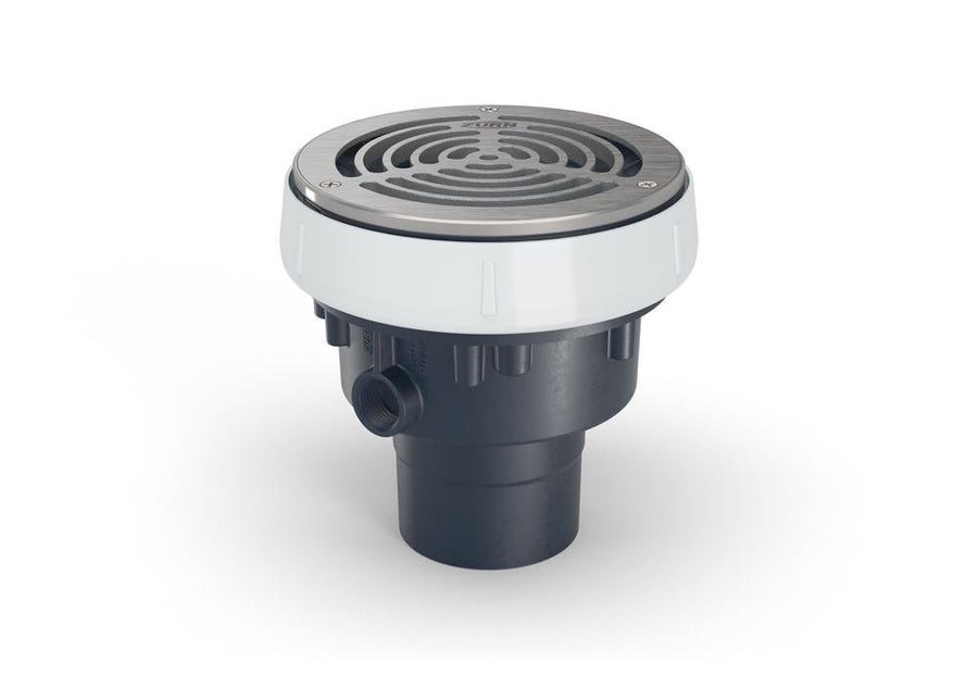 EZ - PV2 - R6 - SSEZ PVC Slab on Grade Floor Drain, 6" Round Stainless - Steel Strainer, with 2" x 3" Bottom OutletZurn