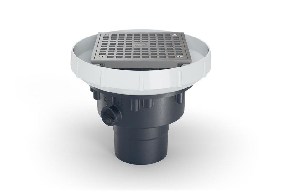 EZ - PV2 - S6EZ PVC Slab on Grade Floor Drain, 6" Square Nickel Bronze Strainer, with 2" x 3" Bottom OutletZurn