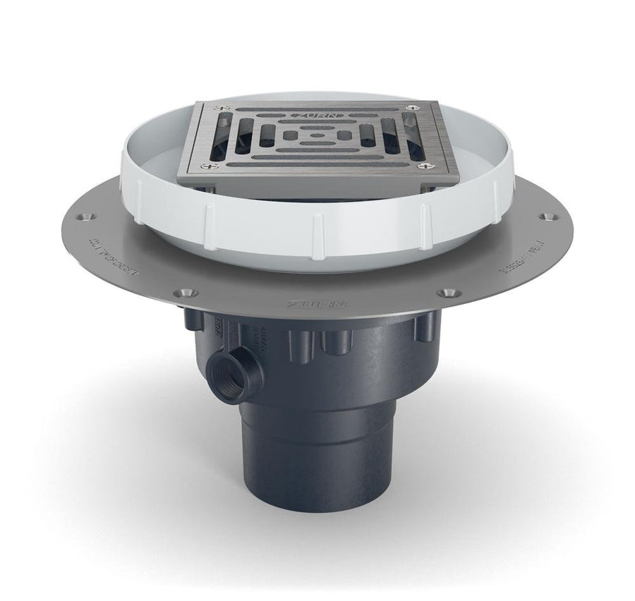 EZ2 - PV3 - ST - SSEZ2 Floor Drain, 5" Stainless Steel Head and Deck Plate, with 3" x 4" Bottom OutletZurn