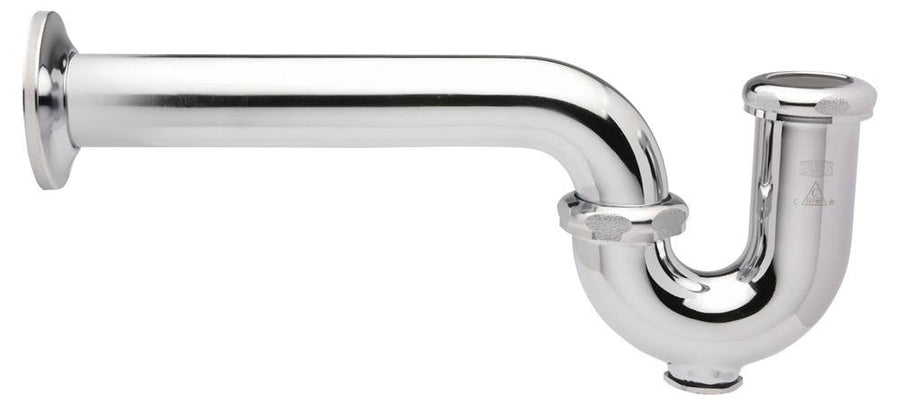 Z8701 - 9B - PCP - Trap with Wall Bend and Cleanout, 1 1/4” Inlet, 1 1/2" Outlet, 17 Gauge, Brass Nuts, Shallow Escutcheon, 12"Zurn