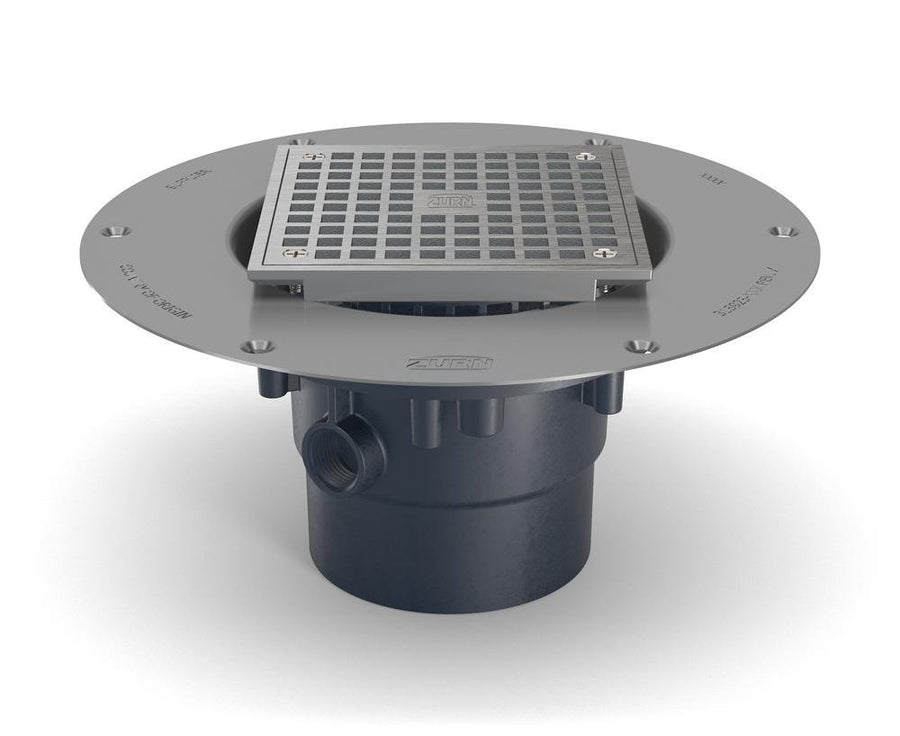 FD2 - PV2 - STPVC Adjustable Floor Drain – 5 - inch Nickel Bronze Head with Deck Plate and 2 - inch x 3 - inch Solvent Weld OutletZurn