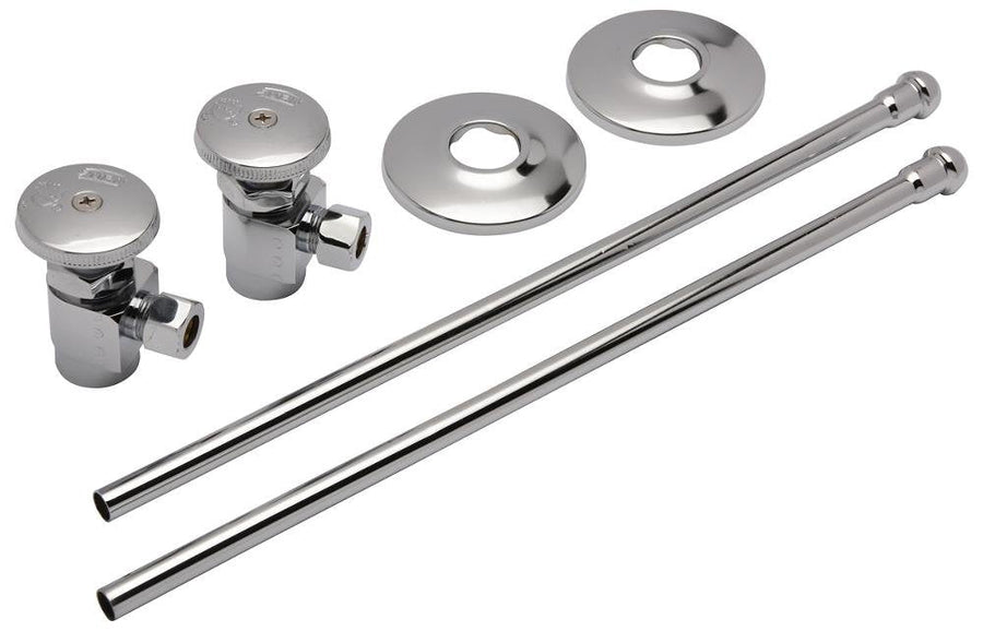 ZH8824 - XL - LR - PCTwo Heavy - Duty Angle Stops with Round Handles, 12” Flexible Risers, Steel Flanges, 1/2" NOM and 3/8" OD, Lead - FreeZurn