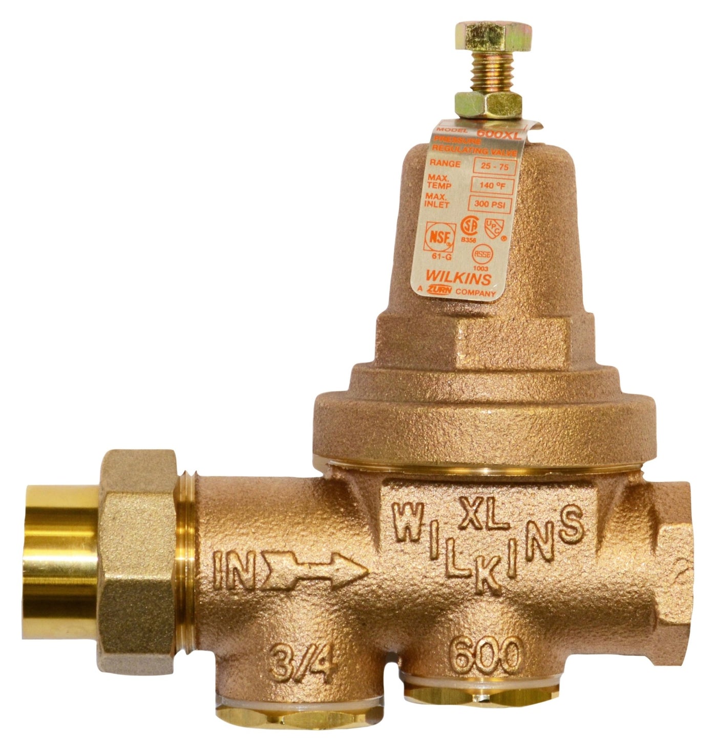 1-1/2" 600XL pressure reducing valve with a spring range from 75 psi to 125 psi, factory set at 85 psi