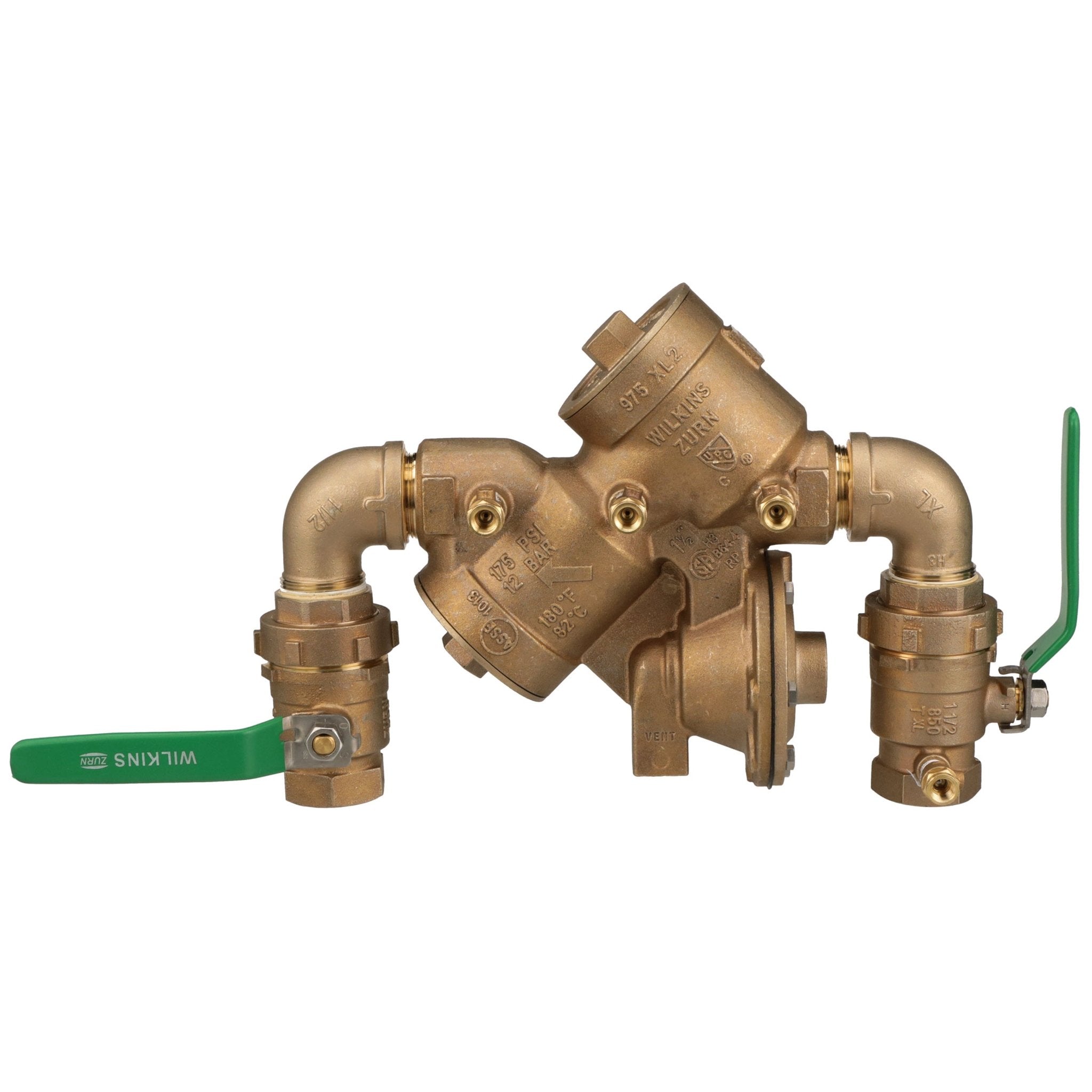 112-975XL2SEU1-1/2" 975XL2 Reduced Pressure Principle Backflow Preventer with street elbows and union ball ValvesZurn Wilkins