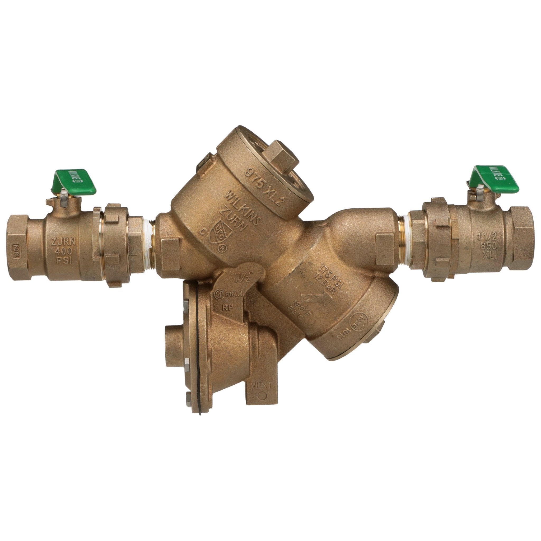 112-975XL2U1-1/2" 975XL2U Reduced Pressure Principle Backflow Preventer Union Ball Valves NPT Connection Lead FreeZurn Wilkins