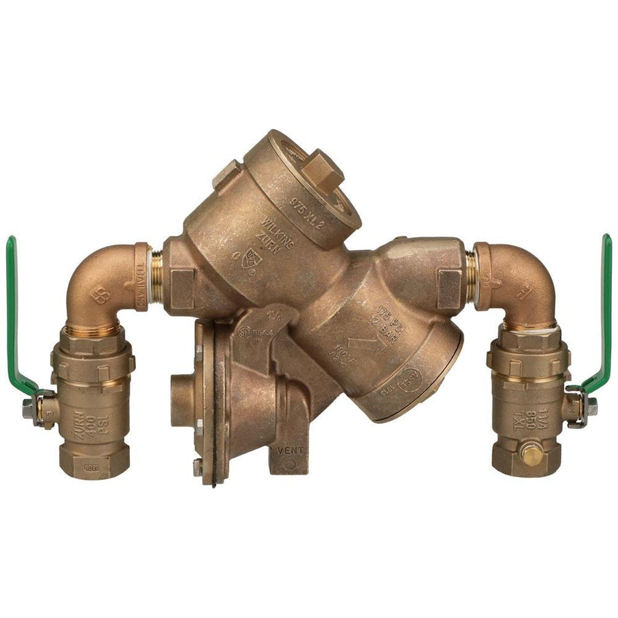 114 - 975XL2SEU1 - 1/4" 975XL2 Reduced Pressure Principle Backflow Preventer with street elbows and union ball ValvesZurn