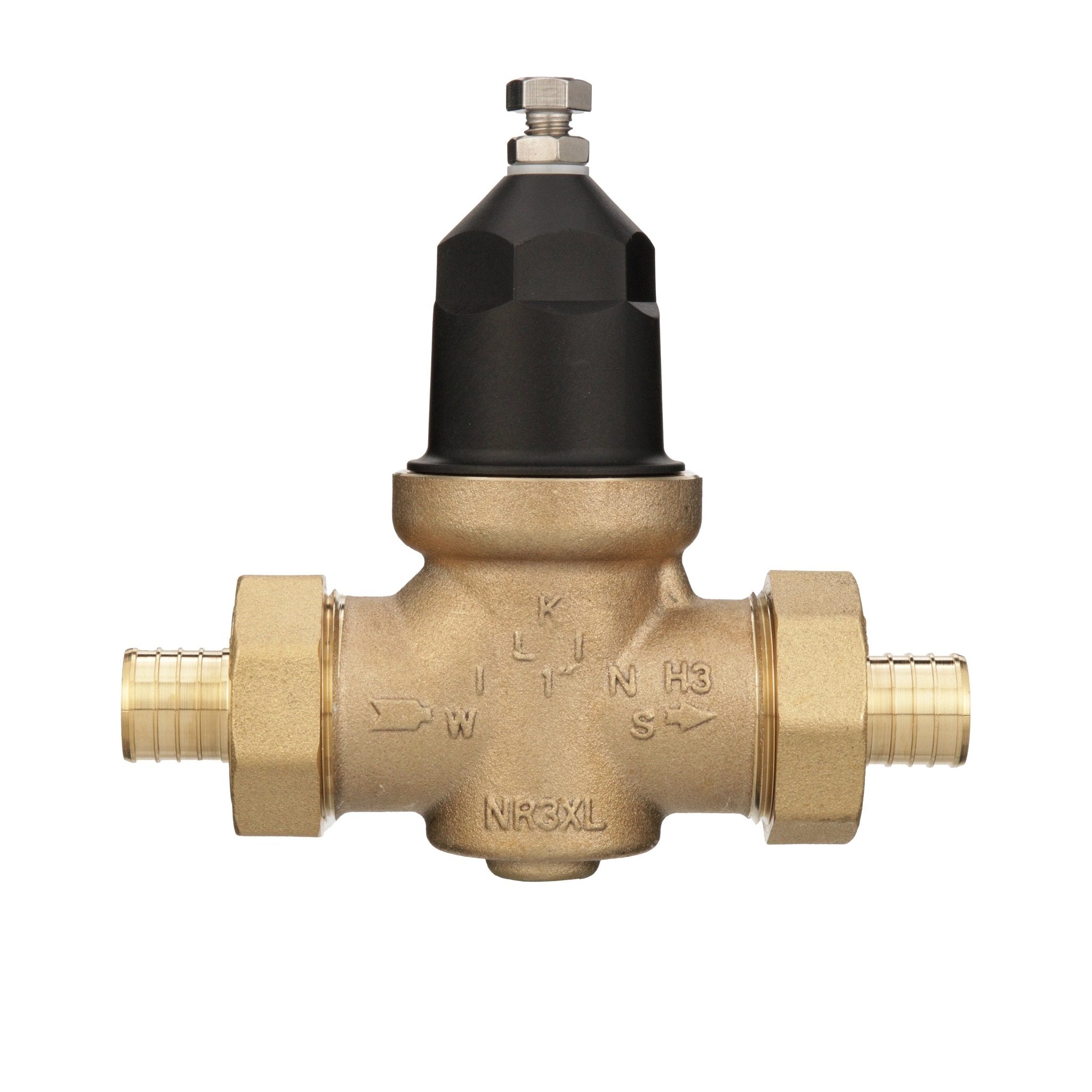 1 in. NR3XL pressure reducing valve, double union male barbed pex connections