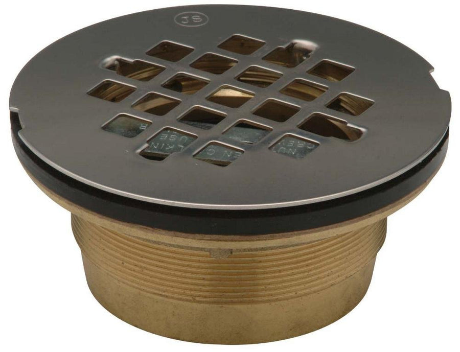 FD2275 - BR22" Brass, No - Caulk, Brass Shower Stall Drain, 4 1/4" Round, Stainless Steel StrainerZurn