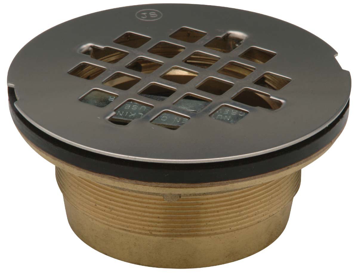 FD2275-BR22" Brass, No-Caulk, Brass Shower Stall Drain, 4 1/4" Round, Stainless Steel StrainerZurn