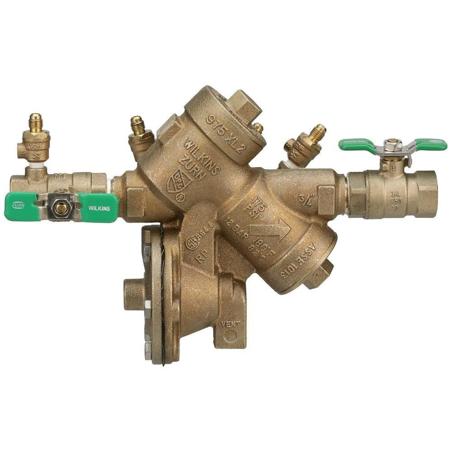 34 - 975XL2TCUFT3/4" 975XL2 Reduced Pressure Principle Backflow Preventer with test cocks oriented face up and SAE flare test fittingZurn