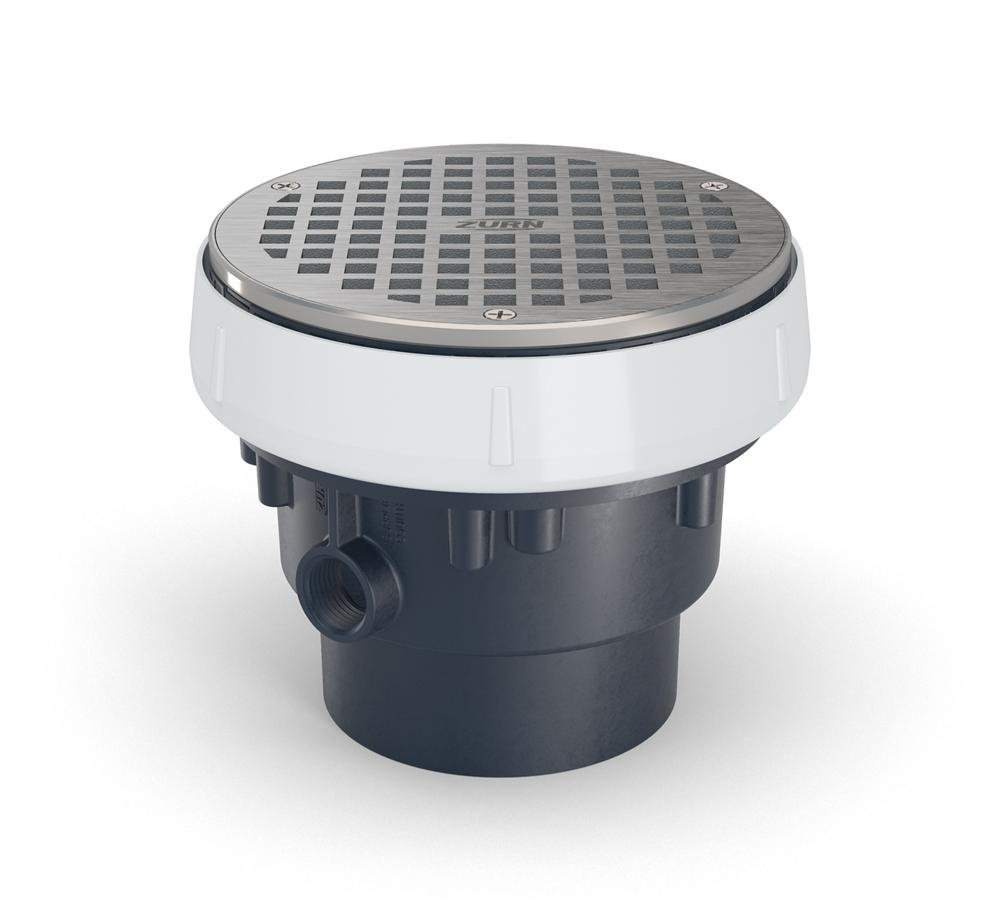EZ - PV3 - R6EZ PVC Slab on Grade Floor Drain, 6" Round Nickel Bronze Strainer, with 3" x 4" Bottom OutletZurn