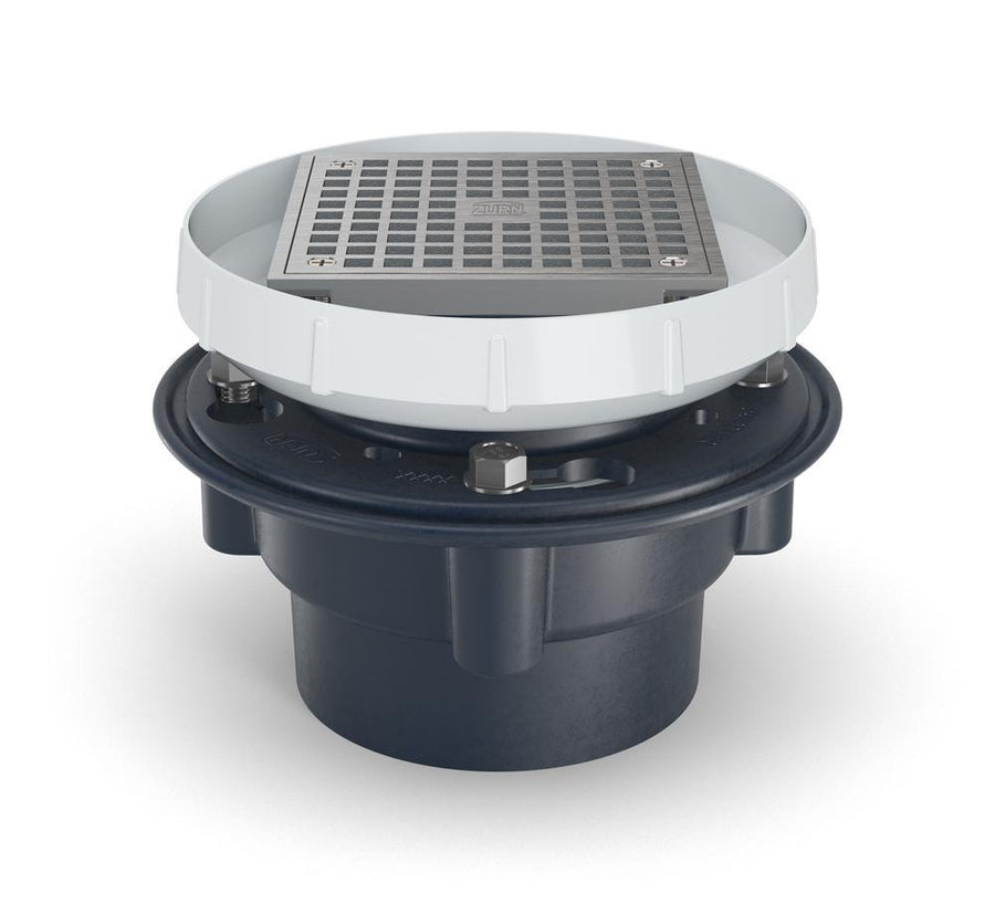 EZ1 - PV4 - STEZ1 PVC Floor Drain, 5" Square Nickel Bronze Strainer, with 4" Bottom OutletZurn