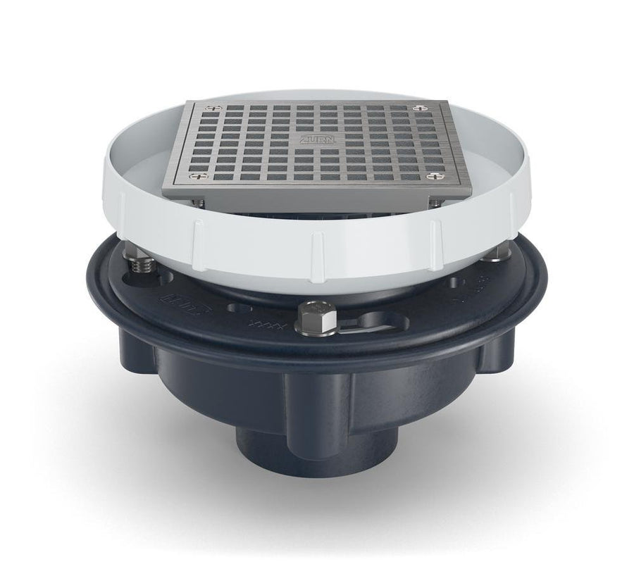 EZ1 - PV4 - S6EZ1 PVC Floor Drain, 6" Square Nickel Bronze Strainer, with 4" Bottom OutletZurn