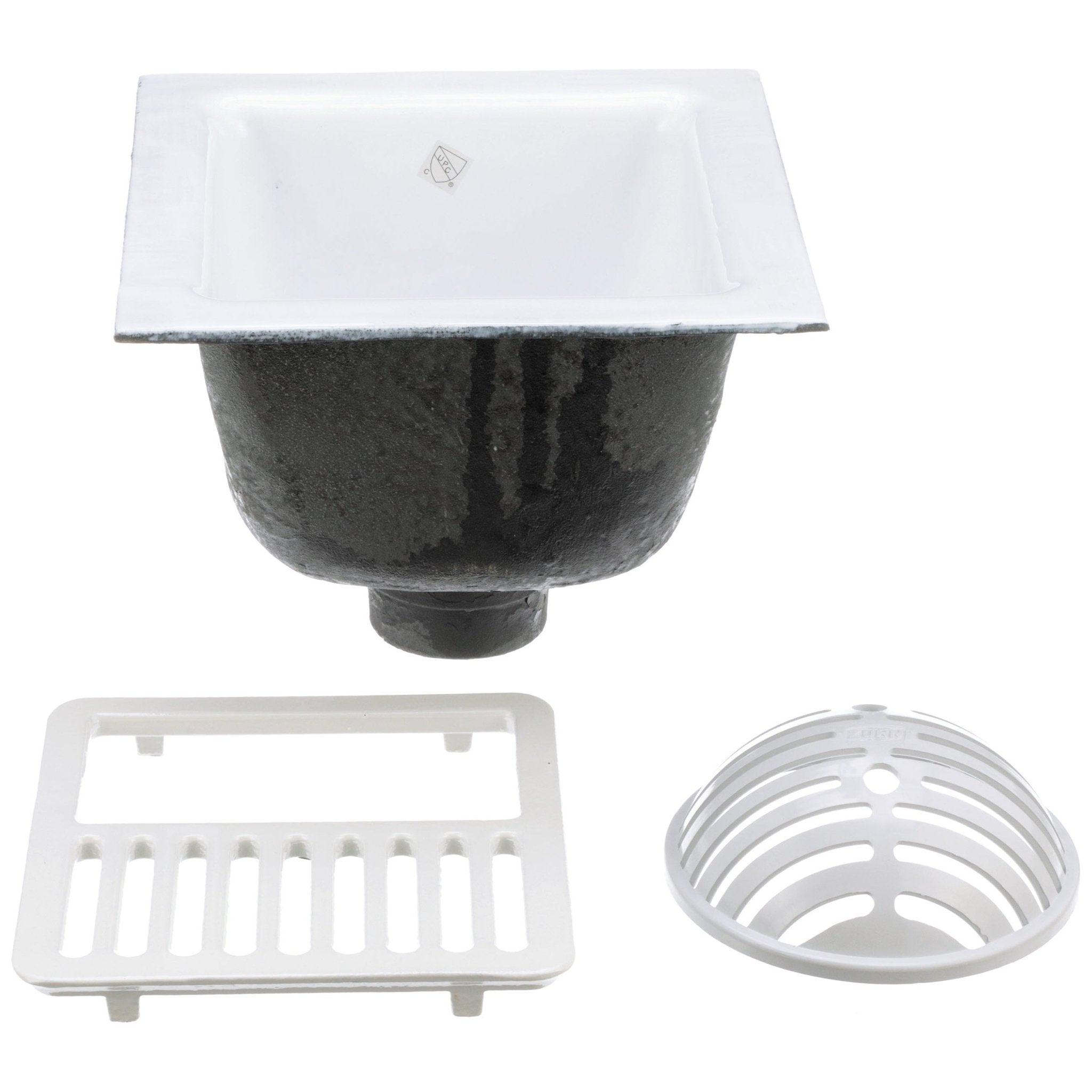 FD2375-NH3-HFD2375 12"x12" Floor Sink Body & Dome Strainer, 6" Sump Depth, 3" No-Hub, with Half GrateZurn