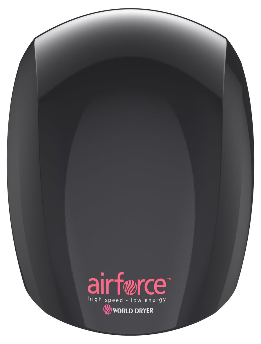 J-162A3World Dryer® Airforce® Hi-Speed Energy-Efficient Hand Dryer, Quiet Operation, Aluminum w/ Black FinishWorld Dryer