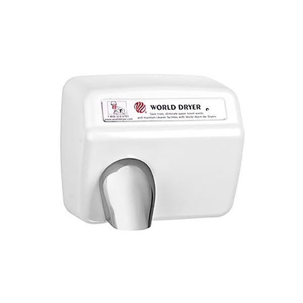 DA5-974AUWorld Dryer® Model A Push Button Electric Hand Dryer, Long Motor Life, 115 V (20 Amp) White Stamped Steel FinishWorld Dryer